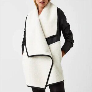 Spanx Fleece & Faux Leather Long Wrap Jacket 1X NWT